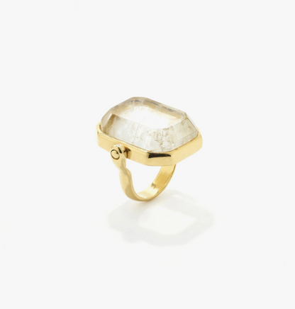 Modern Gold Emerald-cut Rock Crystal Statement Ring Boho-chic | Tsukuba Jewelry