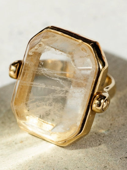 Modern Gold Emerald-cut Rock Crystal Statement Ring Boho-chic | Tsukuba Jewelry
